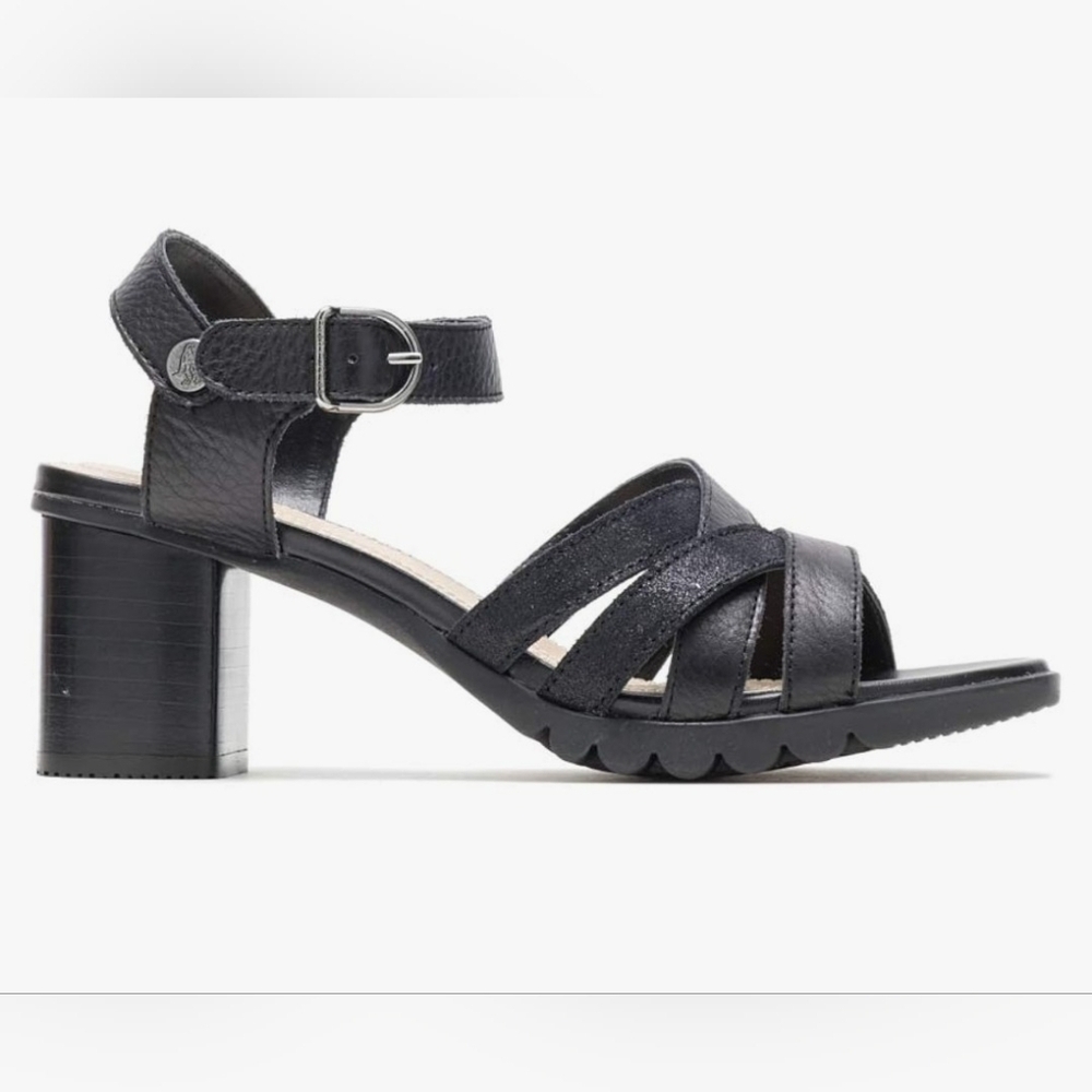 Hush Puppies Black Strappy Griffon Qtr Strap Pump Worn 1x 8.5 Chunky Heels